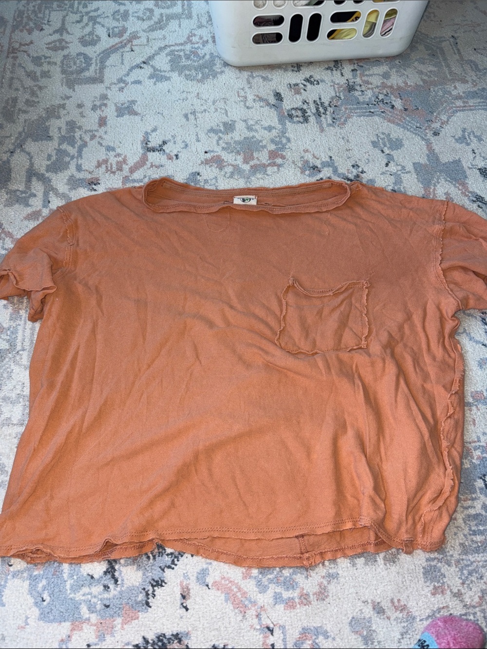 We the free Women's Washed Orange Pocket Tee oversized xs